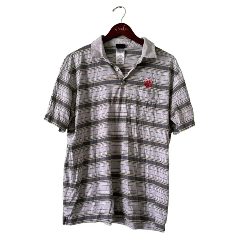 Patagonia Men’s Yellow/Gray Stripped Organic Cotton Polo- Size XL